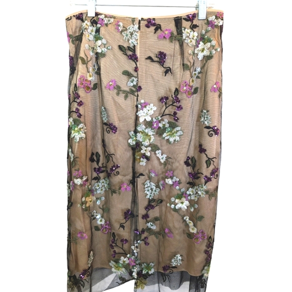 Vince Floral Embroidered Midi Skirt - Tan and Purple - Picture 5 of 8